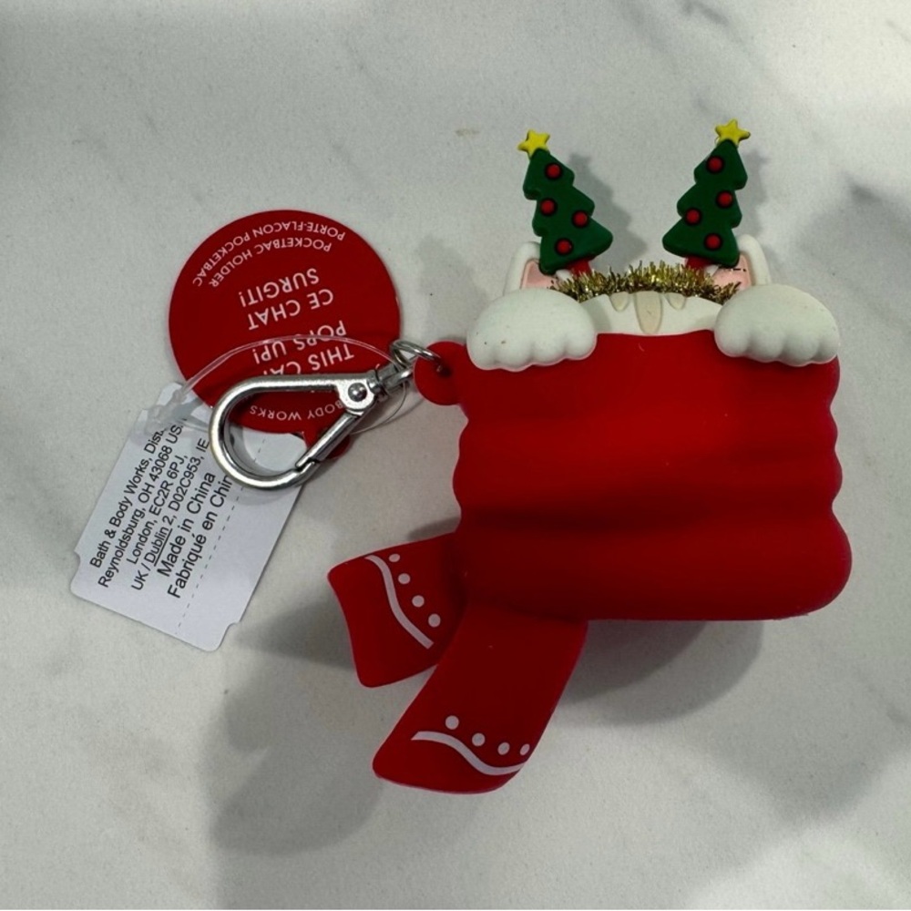 NEW Bath & Body Works Holiday Kitty Cat Pop Up PocketBac Holder Key Chain - Picture 7 of 7